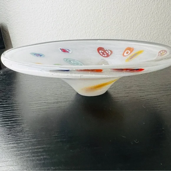 Vintage Lavorazione Murano Millefiori White Glass CenterPiece Bowl Italy